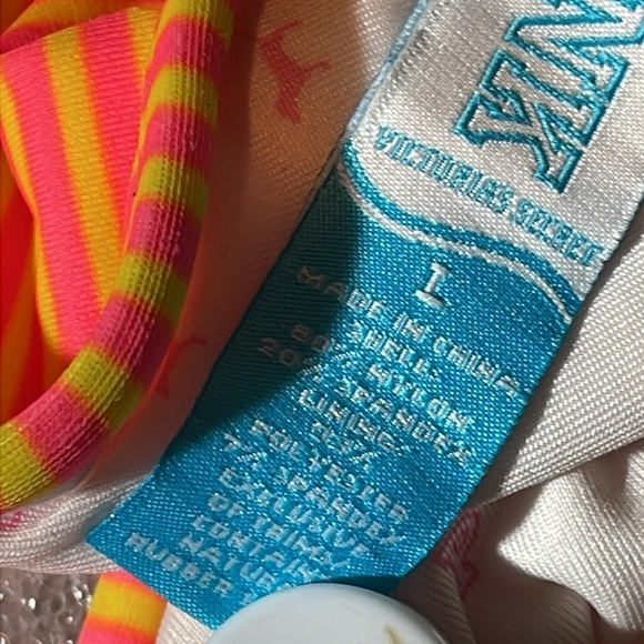 VS PINK Ruffle String Bikini Pink Yellow Stripe M Bottom L Top - Picture 7 of 8